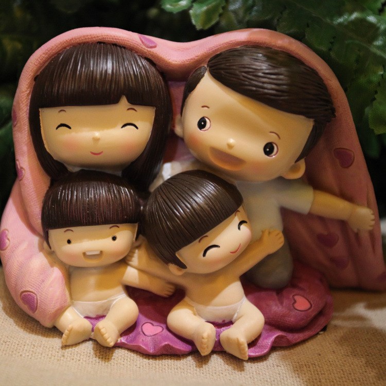 现货伐木累系列大禹家喜一家四口创意树脂摆件汽车装饰品设dy6606