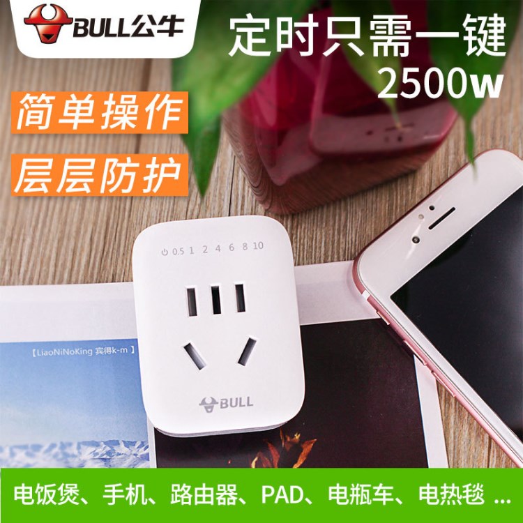 公牛電動車保護(hù)器智能自動斷電電瓶手機(jī)開關(guān)插座充電定時(shí)器