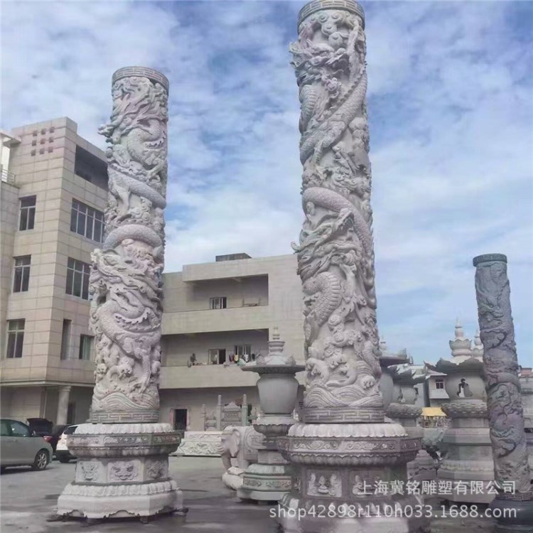 大理石華表柱文化柱園林景觀廣場盤龍柱浮雕中式鎮(zhèn)宅辟邪招財石柱