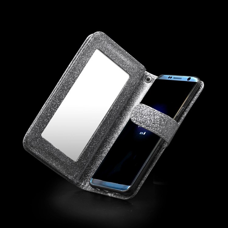 批發(fā)閃粉鏡子多功能皮套iPhone7plus插卡皮套手繩錢包款廠家直銷