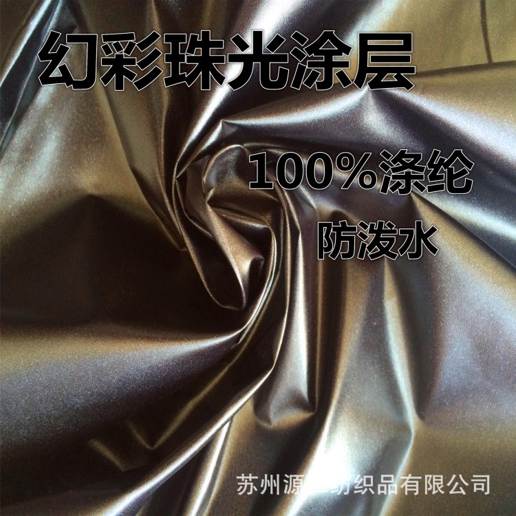 供應(yīng)300T春亞紡防水幻彩珠光涂層時尚羽絨服布料