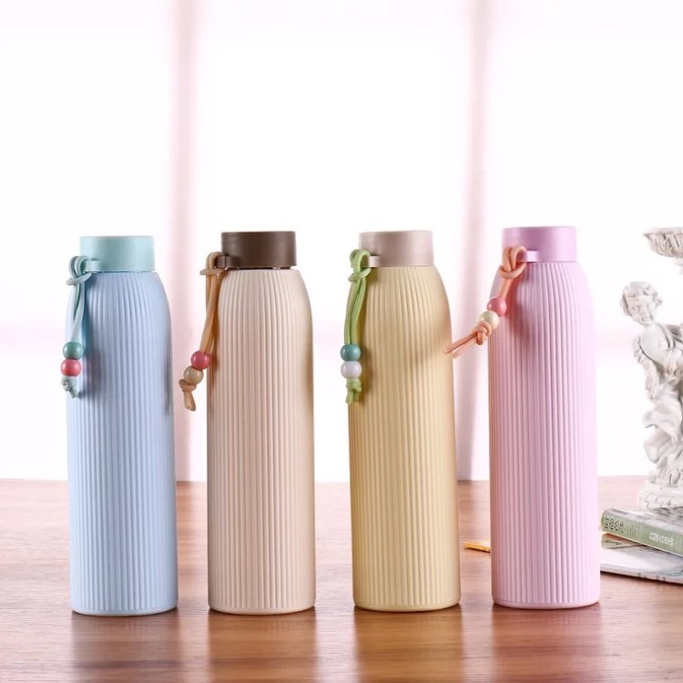 雙層玻璃杯 塑殼水杯 隔熱豎條紋禮品牛奶杯 禮品杯定制 廠家直銷