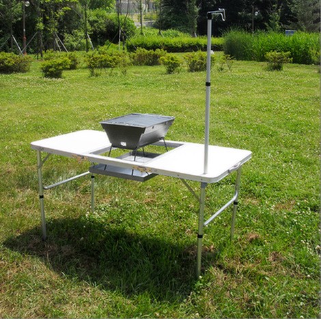 韓國戶外野營BBQ燒烤折疊桌便攜式露營多功能烤桌椅燈架