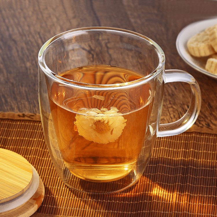 加厚 創(chuàng)意雙層玻璃花茶杯 咖啡杯 帶把水杯隔熱杯 馬克杯 辦公杯