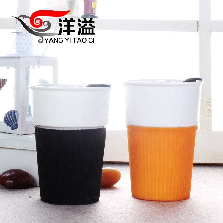 創(chuàng)意帶蓋陶瓷杯  新款車載隔熱水杯個性簡約辦公室咖啡杯牛奶水杯