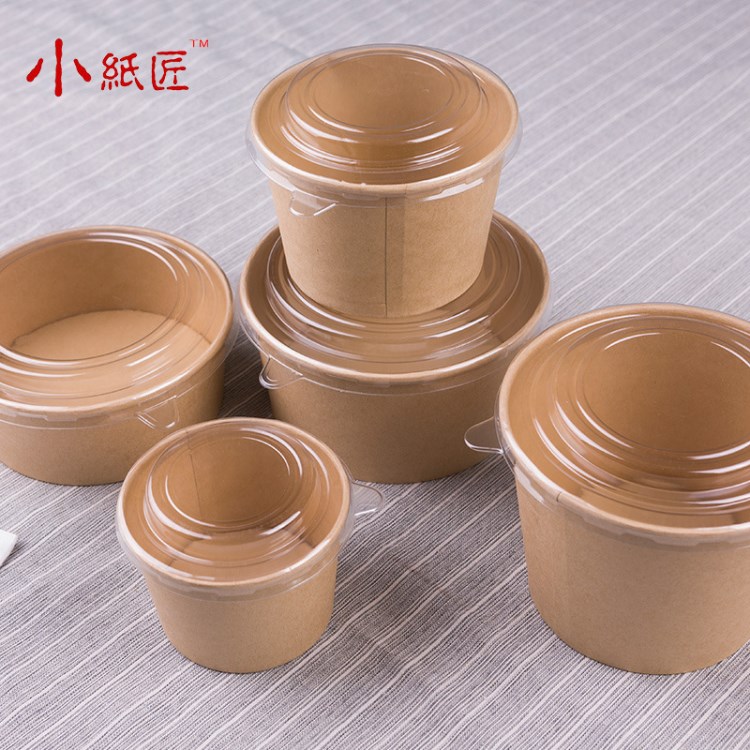 廠家新款 淋膜紙碗 水果沙拉碗 沙拉盒 牛皮紙餐盒 外賣打包紙碗