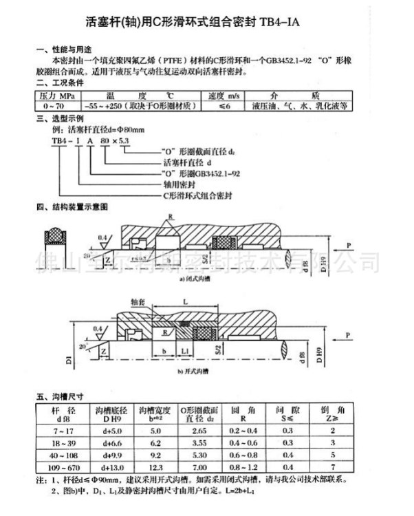 活塞桿（軸）用C形滑環(huán)式組合密封TB4-IA 超高壓密封件 車氏密封