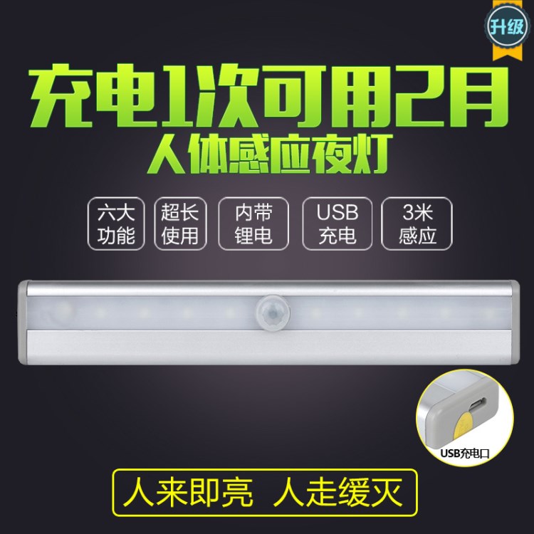 廣東梅州usb充電式感應燈led人體感應小夜燈衣柜燈抽屜燈樓道燈