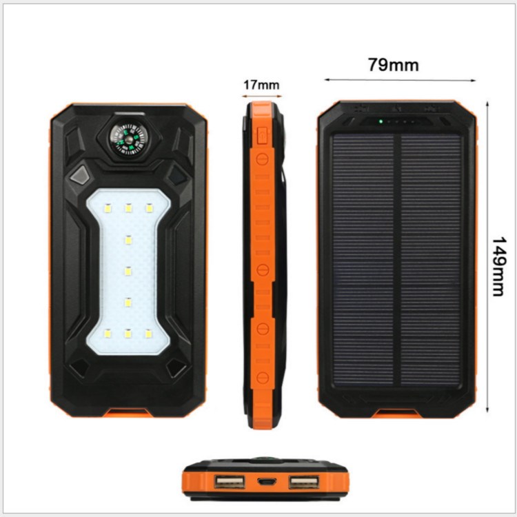 廠家直銷太陽能充電寶 帶指南針照明20000毫安手機(jī)移動(dòng)電源 方形