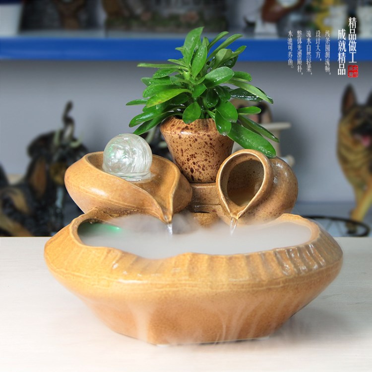 BELSTROM植物花盆陶瓷風(fēng)水輪招財(cái)流水噴泉工藝品客廳辦公室擺件