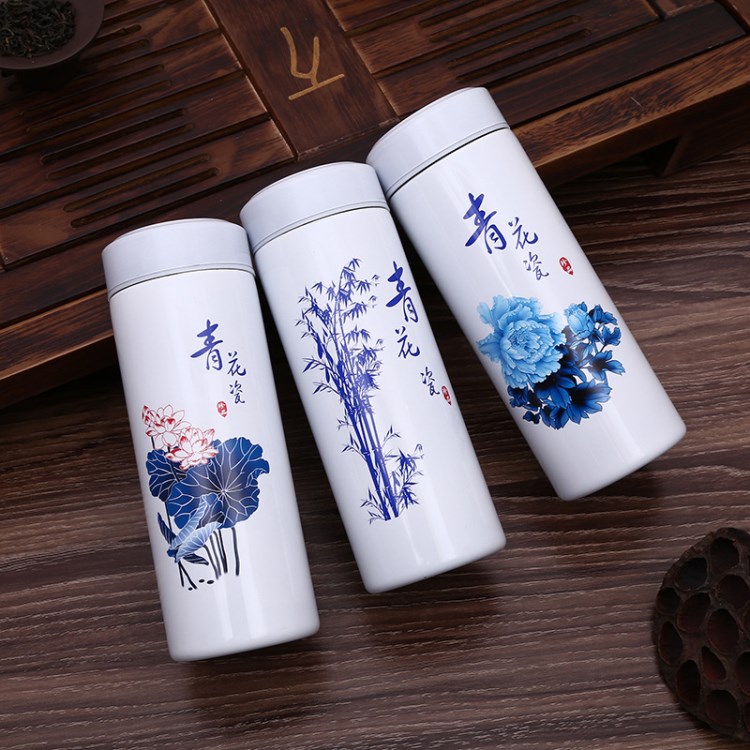 青花瓷 陶瓷杯創(chuàng)意禮品辦公杯保溫杯 不銹鋼杯子定制logo