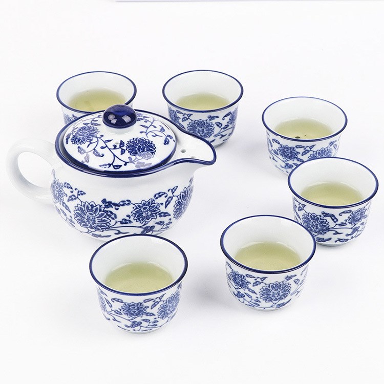廠家批發青花瓷陶瓷功夫茶具禮盒禮品茶壺茶杯套裝七件套定制logo
