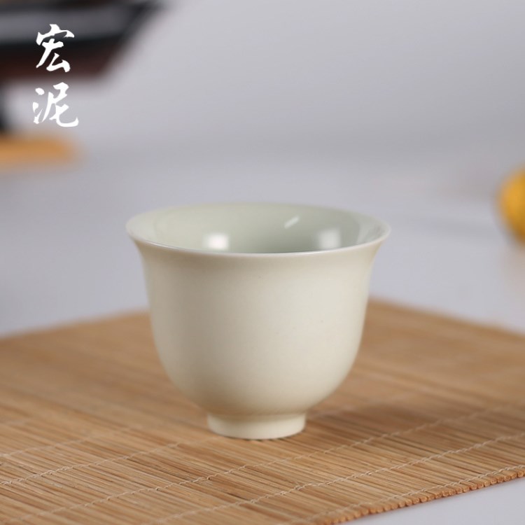 仿古粗陶茶杯景德镇日式手工品茗杯 原矿青白瓷斗笠杯功夫茶具