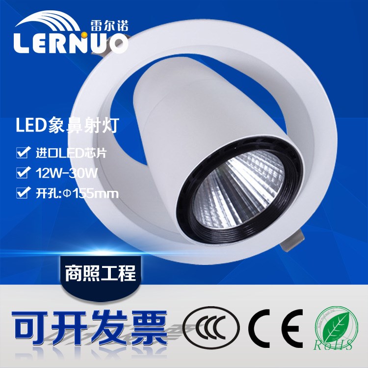 led嵌入式天花筒燈12w20w30w服裝店商場圓形可調(diào)角度cob象鼻射燈