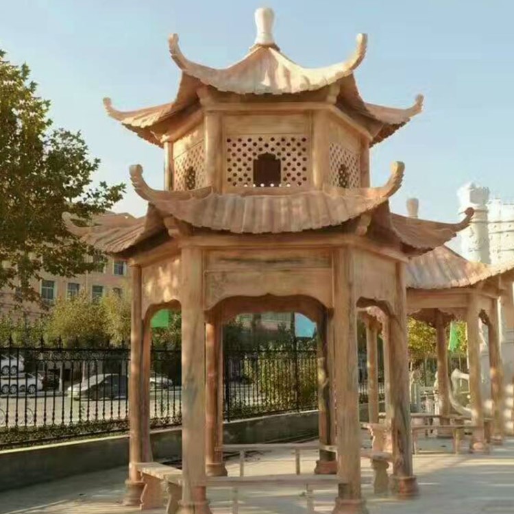 廠家供應(yīng)石雕涼亭 雙層亭子 戶外庭院公園廣場(chǎng)工藝品擺件定制