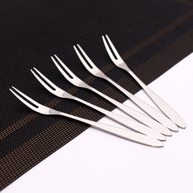 水果叉不銹鋼蛋糕叉月餅刀叉1支裝小叉子二齒環保水果簽廠家直銷