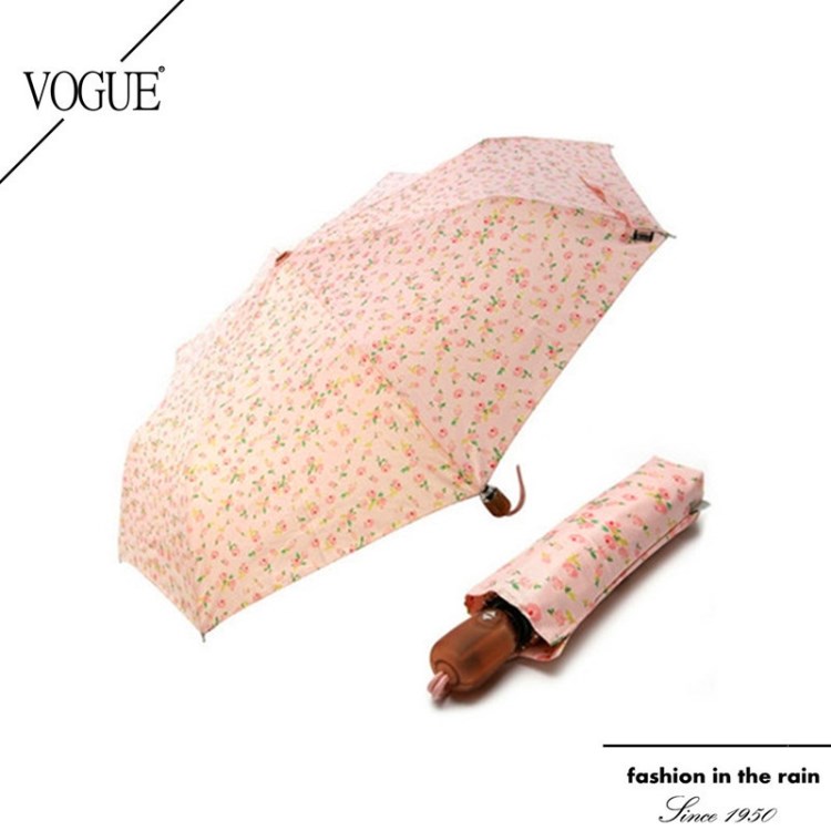 VOGUE 粉紅小碎花晴雨傘三折全自動折疊遮陽傘小清新太陽