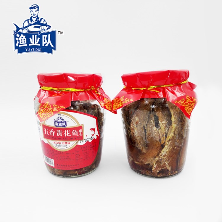 漁業(yè)隊(duì)瓦罐五香黃花魚罐頭408g 即食水產(chǎn)下飯菜罐頭 廠家批發(fā)