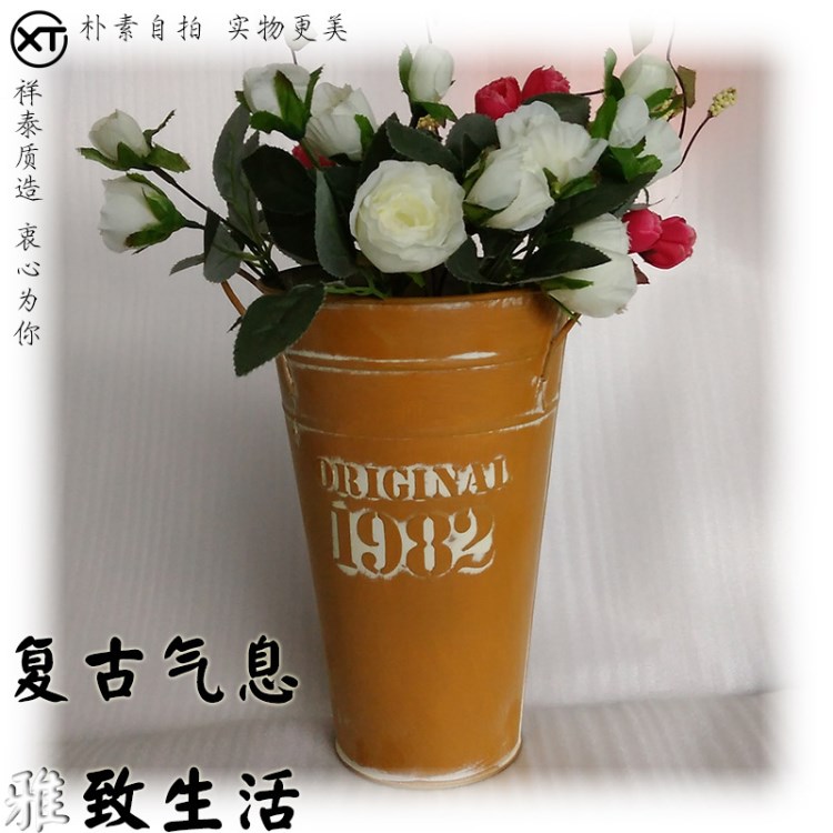 迷你復(fù)古干花桶 鐵皮工藝 家居花店吧臺(tái)桌面插花擺設(shè)裝飾品