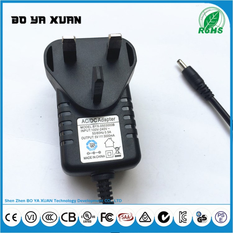 供应5V3A 15W BS CEUSB集线器AC DC英规电源适配器5V2.英标