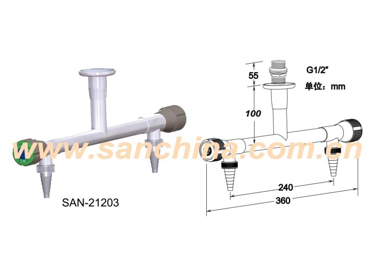 上海台雄悬挂式双口水龙头型号：SAN-21203