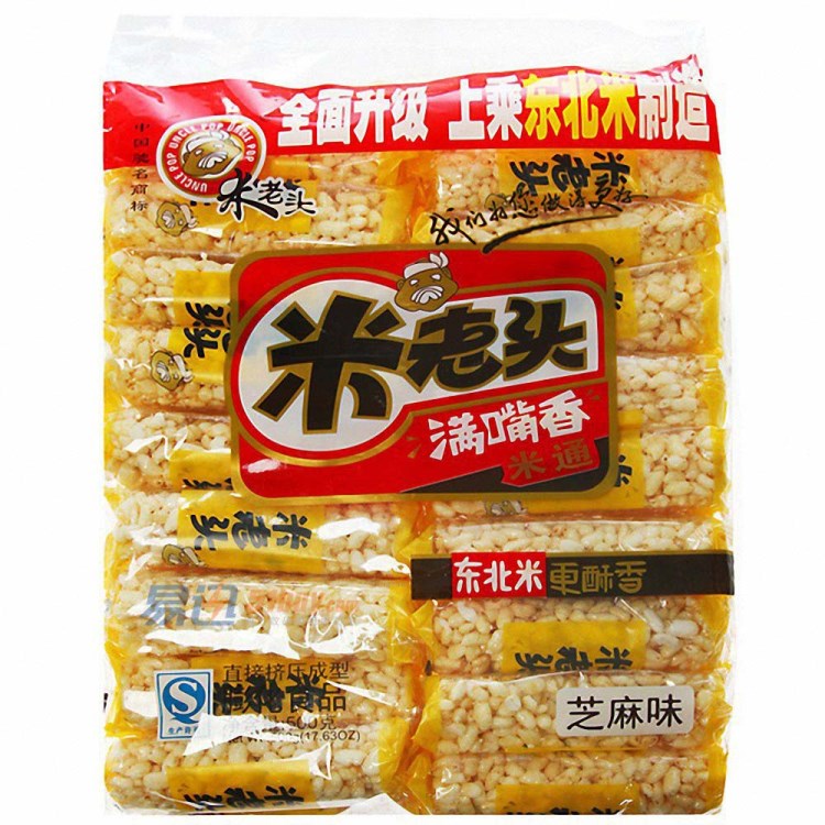 米老头食品 满嘴香米通芝麻味500g 膨化食品 休闲零食 独立包装