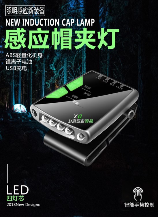 戰狼新款充電感應夾帽燈LED釣魚夜釣超亮頭燈帽檐燈雙感應直銷