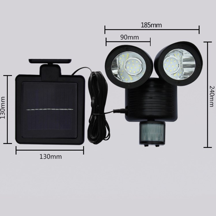 厂家直销太阳能庭院灯 人体感应双头射灯 22LED高亮双头户外壁灯