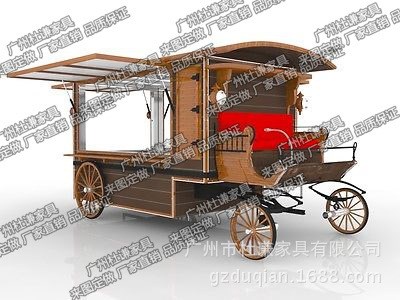 商業街戶外咖啡售貨亭 食品移動商鋪 小吃手推車 木制販賣推車