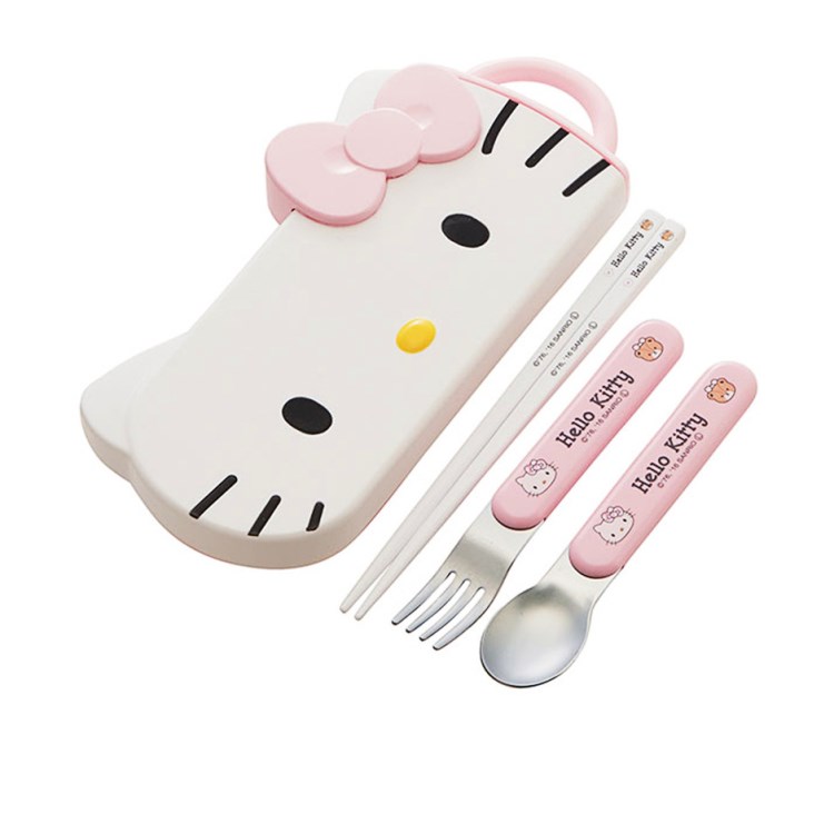 日本hellokitty勺子叉子筷子橫推式餐具套裝