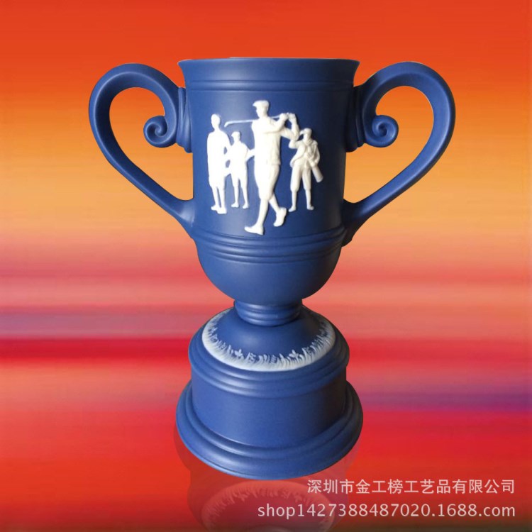 英國(guó) Wedgwood陶瓷 藍(lán)碧玉浮雕男子高爾夫獎(jiǎng)杯系列收藏 喬遷禮品