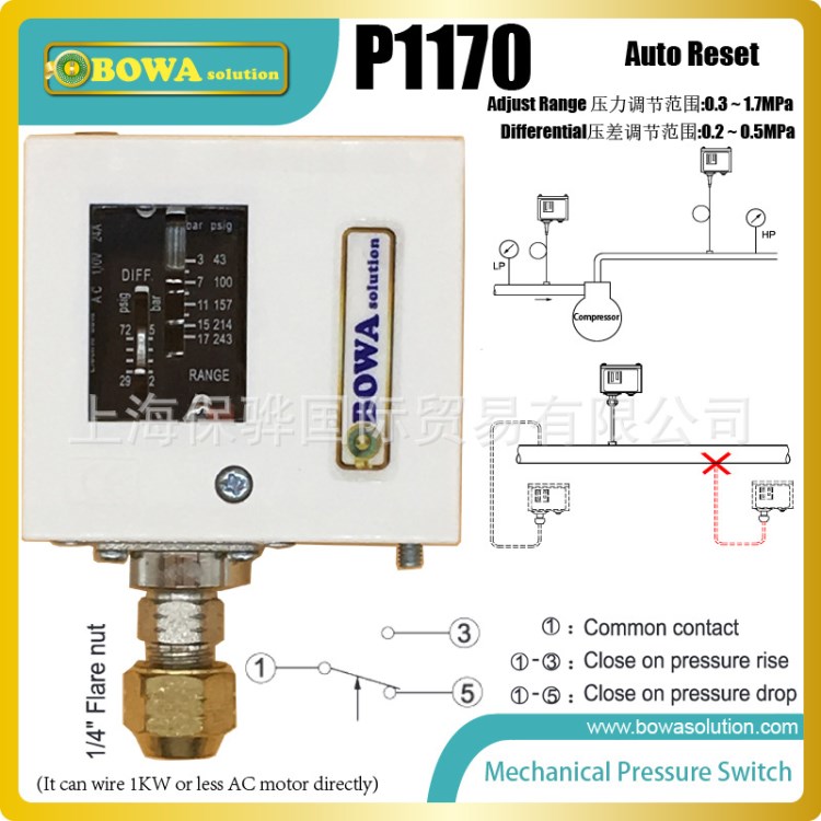 0.3~1.7MPa壓力控制器用于油溫機(jī)或冷熱一體油溫機(jī)水泵或油泵控制