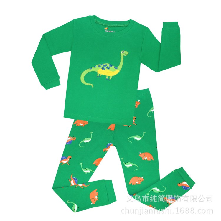 棉Baby pajamas套裝長袖家居服兒童睡衣恐龍卡通圖案