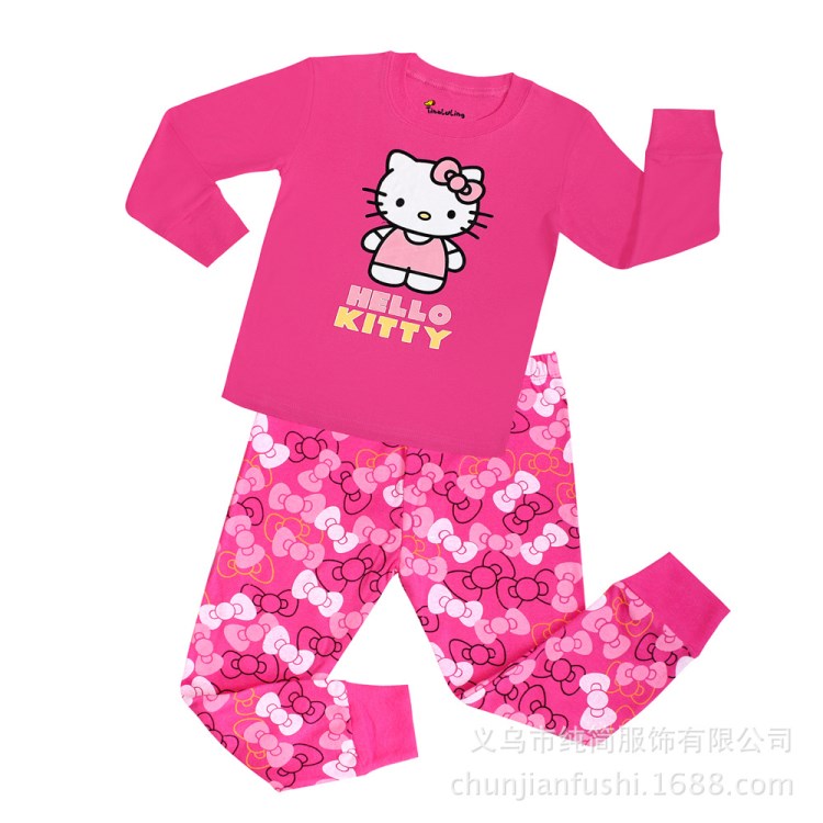 2017新款兒童睡衣綿男女童家居服套裝春夏季空調(diào)服hello kitty