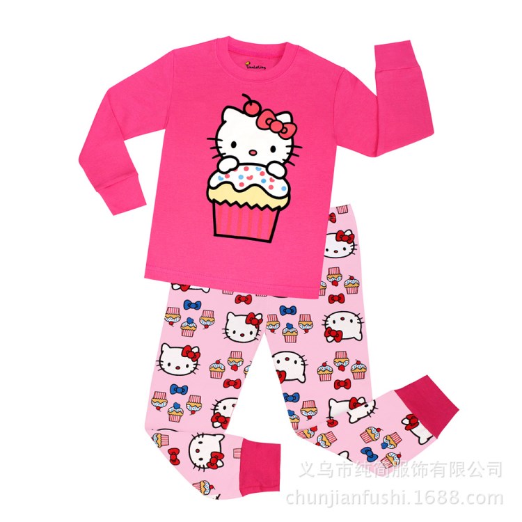 hello kitty卡通圖案 新款棉家居服童裝春夏款套裝空調服睡衣