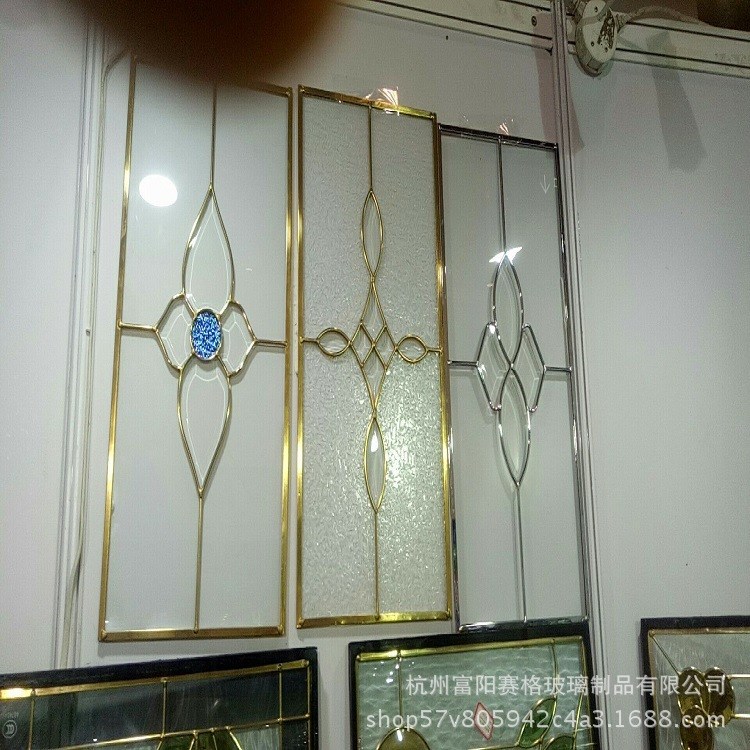 賽格高端定制鑲嵌玻璃制作精美移門玻璃藝術(shù)玻璃銅條玻璃