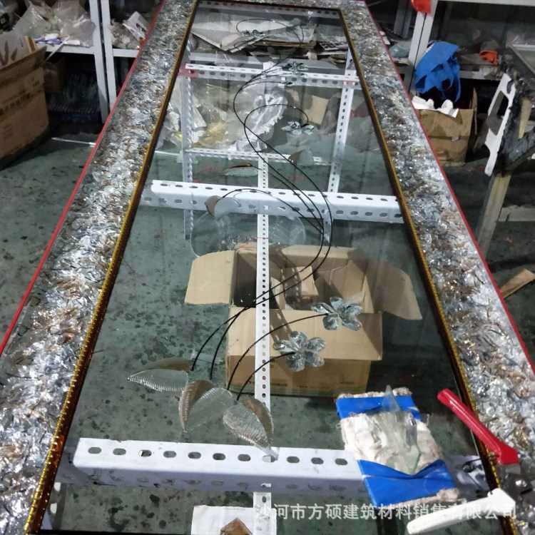 定制高端中空鑲嵌玻璃 銅條鑲嵌 無焊接鑲嵌 冰晶車刻立線廠家直