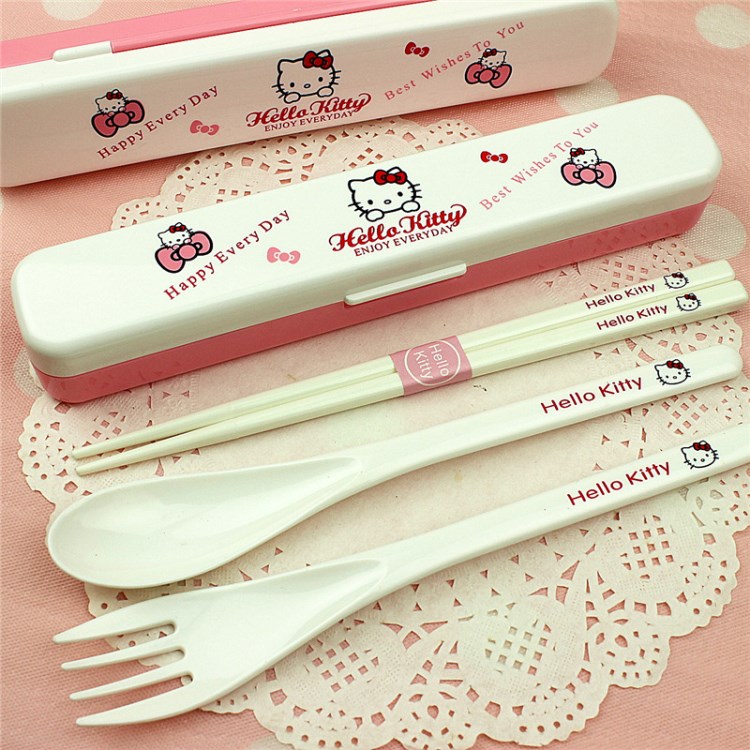 HELLO KITTY餐具套装 可爱卡通 餐具3件套塑料 KT儿童餐具 批发