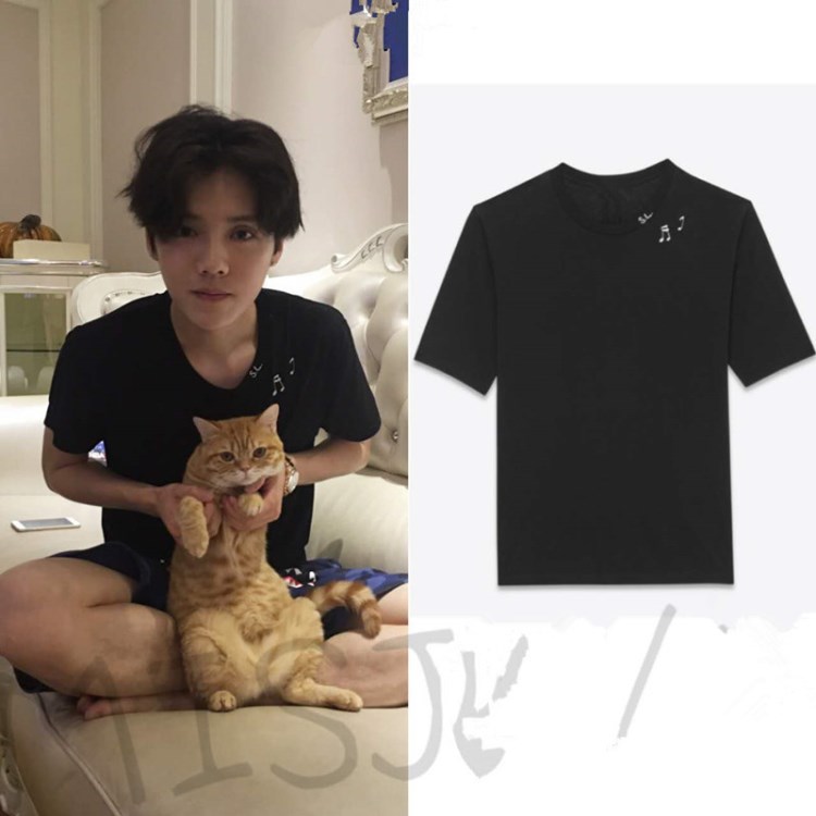 鹿晗微博同款短袖T恤 音樂符號簡約bf原宿風男女衣服寬松打底衫潮
