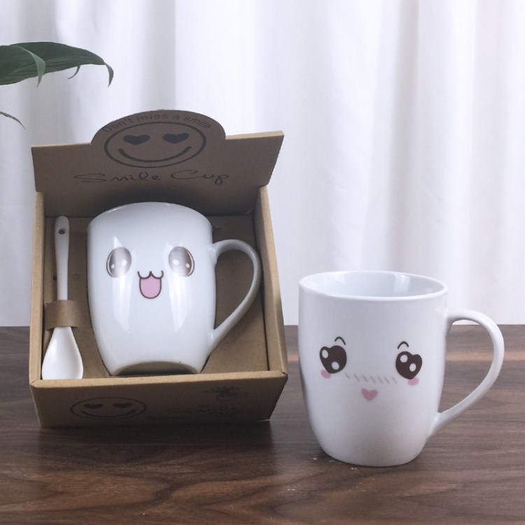 工廠批發(fā)陶瓷把手杯創(chuàng)意可愛(ài)表情咖啡杯開(kāi)業(yè)典禮禮品牛奶杯