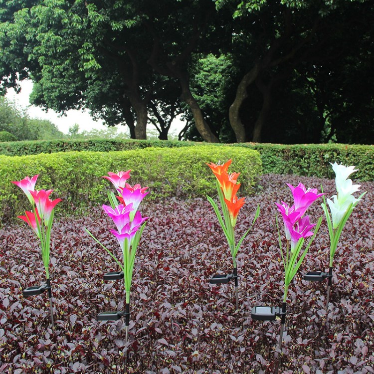 低價太陽能3頭百合花燈4頭太陽能百合花LED太陽能花燈庭院裝飾燈
