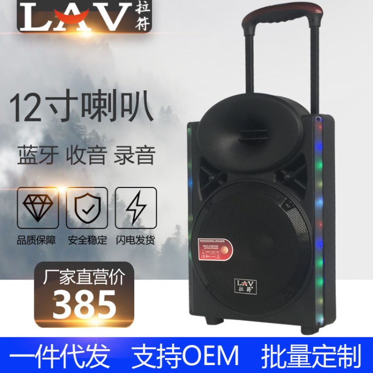 拉符12寸大功率塑料戶外移動廣場舞音箱帶藍(lán)牙電瓶插卡拉桿音響