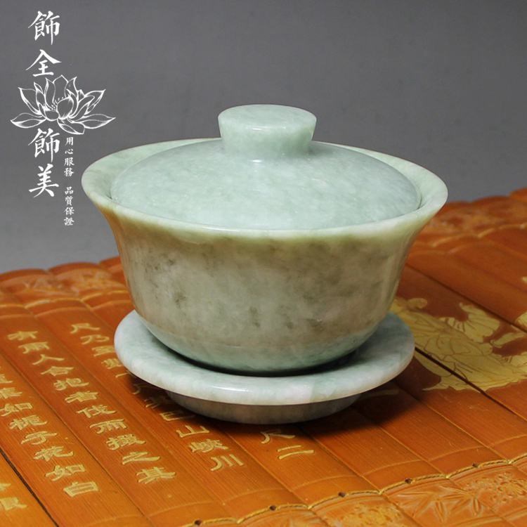 精美玉器擺件批發(fā)收藏玉石工藝品藍(lán)田玉茶杯蓋碗家居飾品