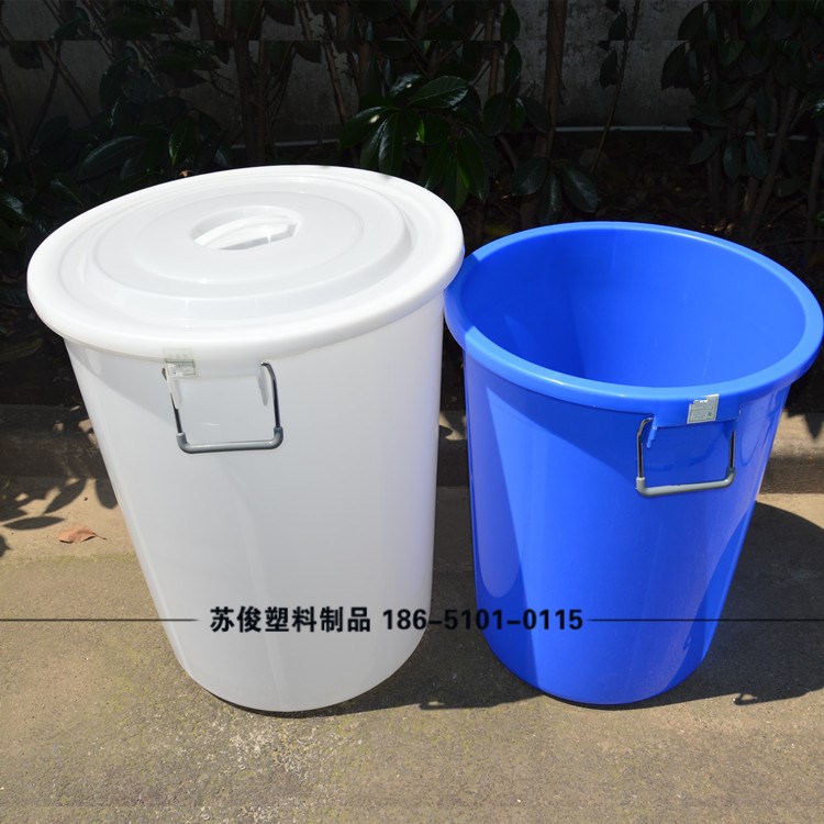 加厚全新料塑料圓桶100L鐵柄帶蓋桶廚房儲水垃圾桶