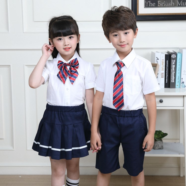 2018新款夏裝小學生校服演出服學院風兒童男女童裝短袖格子裙套裝