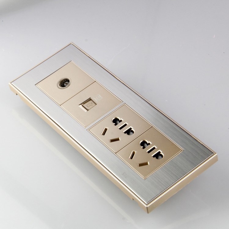 118型墙壁开关插座 香槟金两插电视电脑插座面板 厂家批发