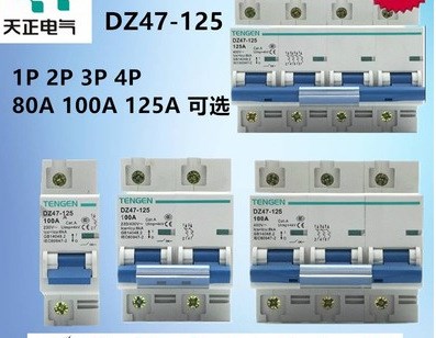 天正斷路器DZ47-125 1P 2P 3P 4P空氣開關(guān) 100A 12 大功率D型