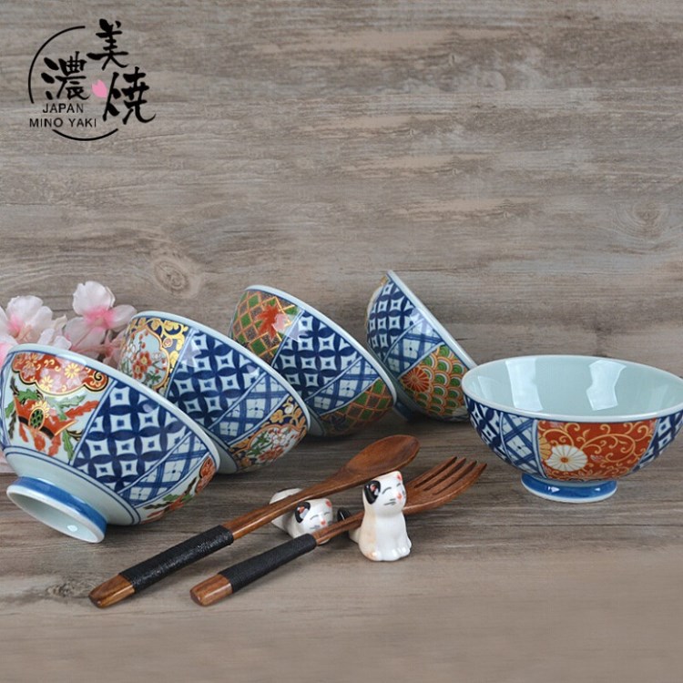 日本美濃燒古伊萬里小碗有田窯釉下彩彩瓷餐具飯碗湯碗平碗