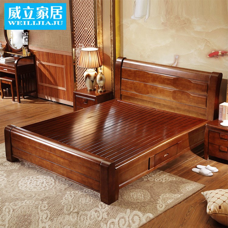 床 實木床 中式雙人1.8米1.5米臥室橡木床 儲物高箱家具生產廠家