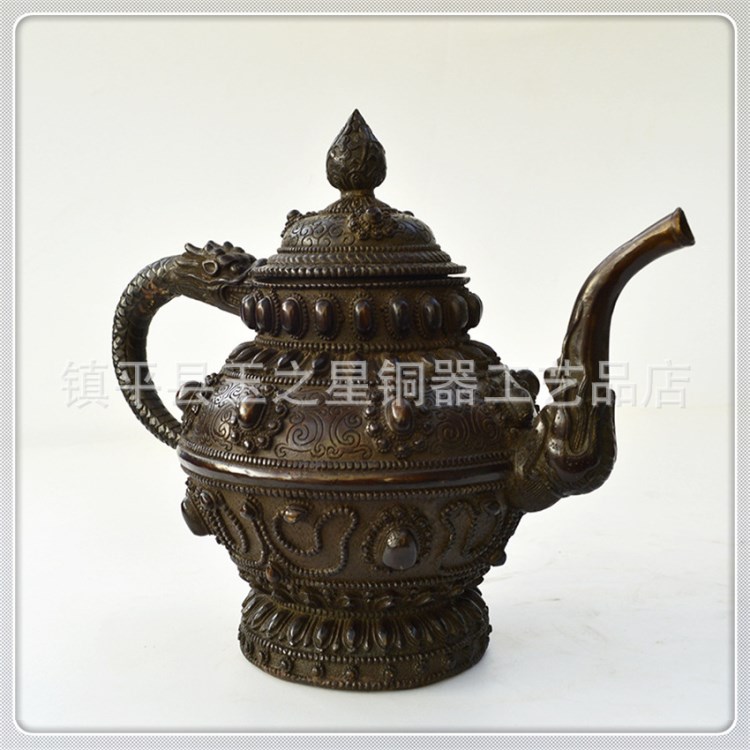 玉之星銅器工藝品 仿古做舊精工銅藏式茶壺酒壺?cái)[件古玩收藏